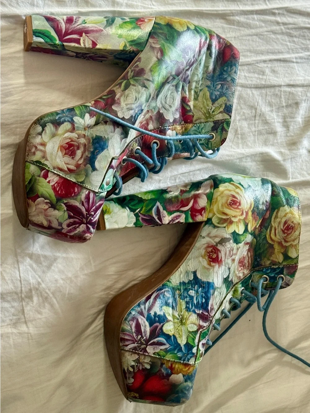 JEFFREY CAMPBELL Leather Floral Lace-Up Platform Heels SZ 9 Lita Style - Picture 2 of 11